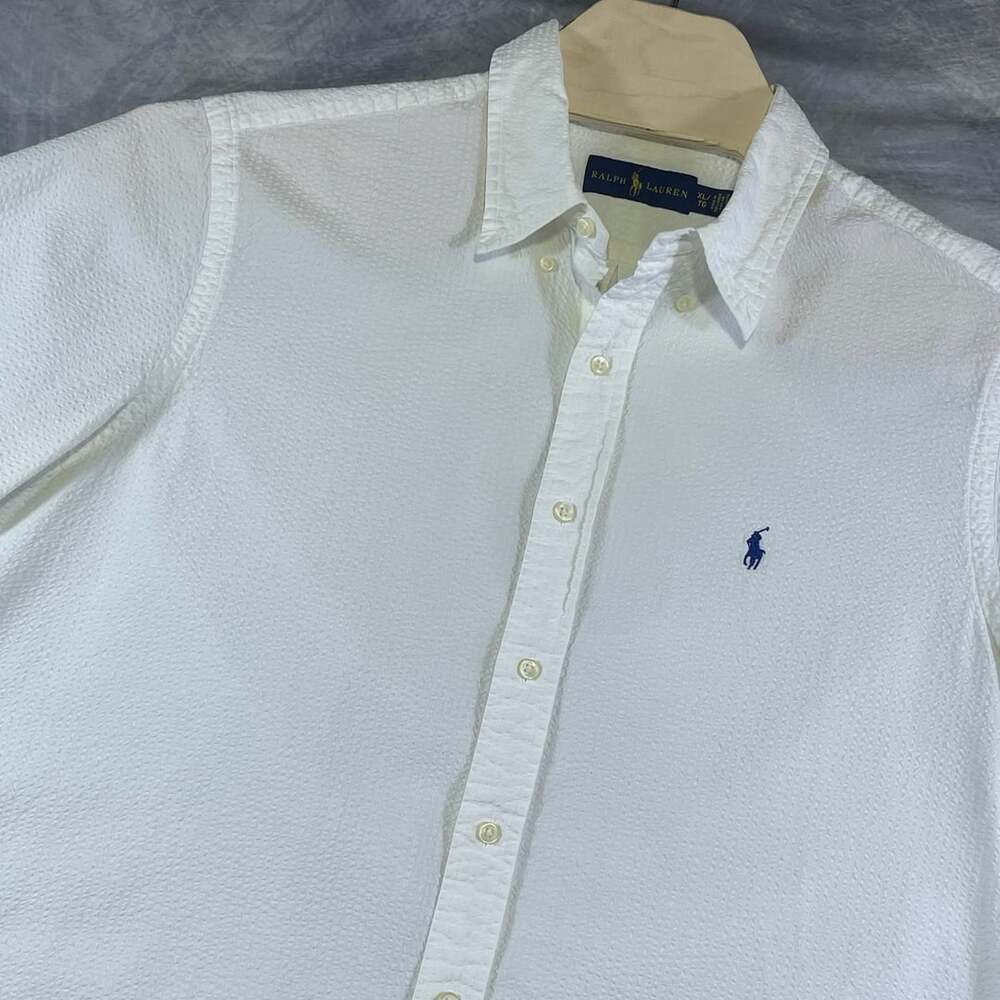 Ralph Lauren Classic Fit Seersucker Short Sleeve Shirt Size XL White Cotton